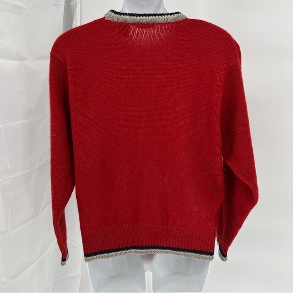 Vintage Code Bleu Womens 100% Shetland Wool Cardigan Red Grandpa Classic Trim - Picture 5 of 7